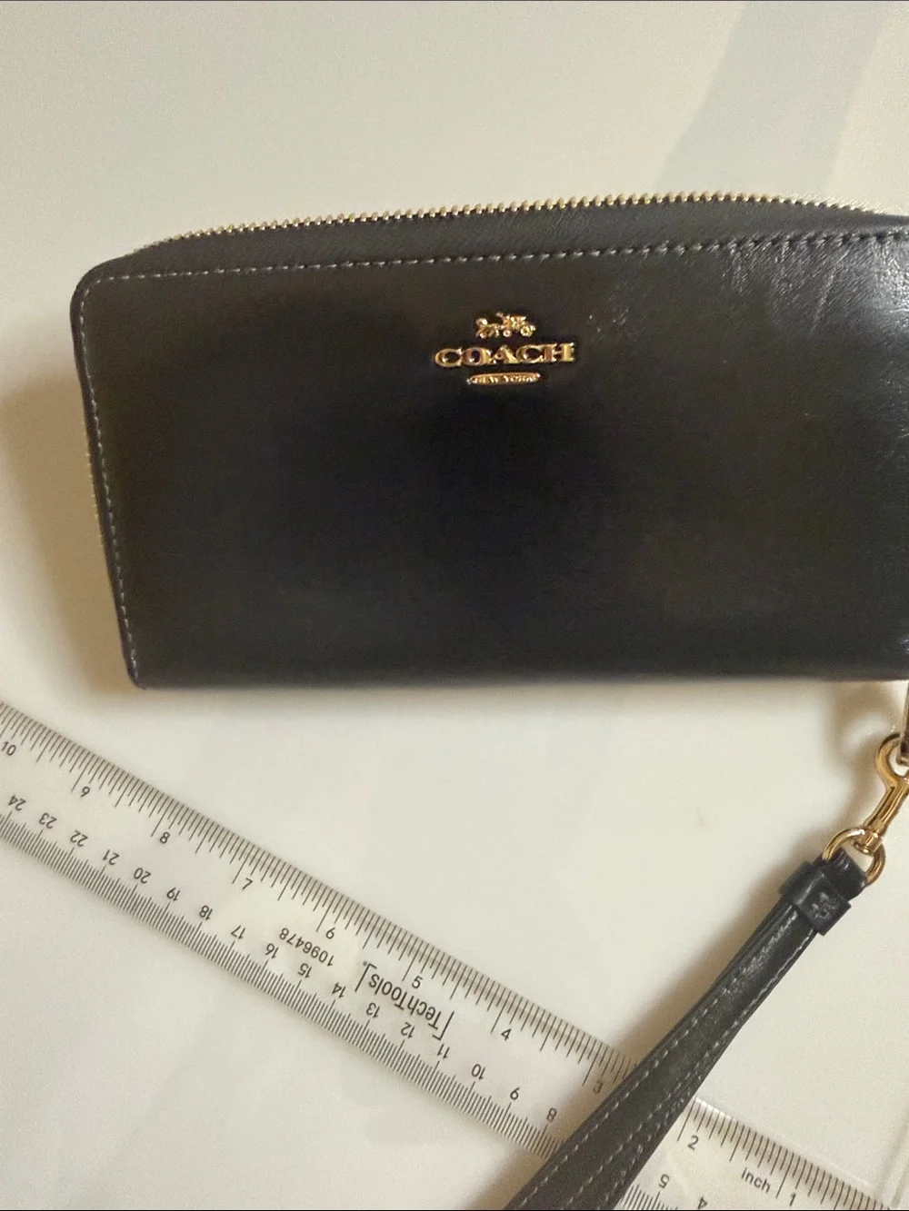 Coach Black Leather Zip Wallet with Gold Logo